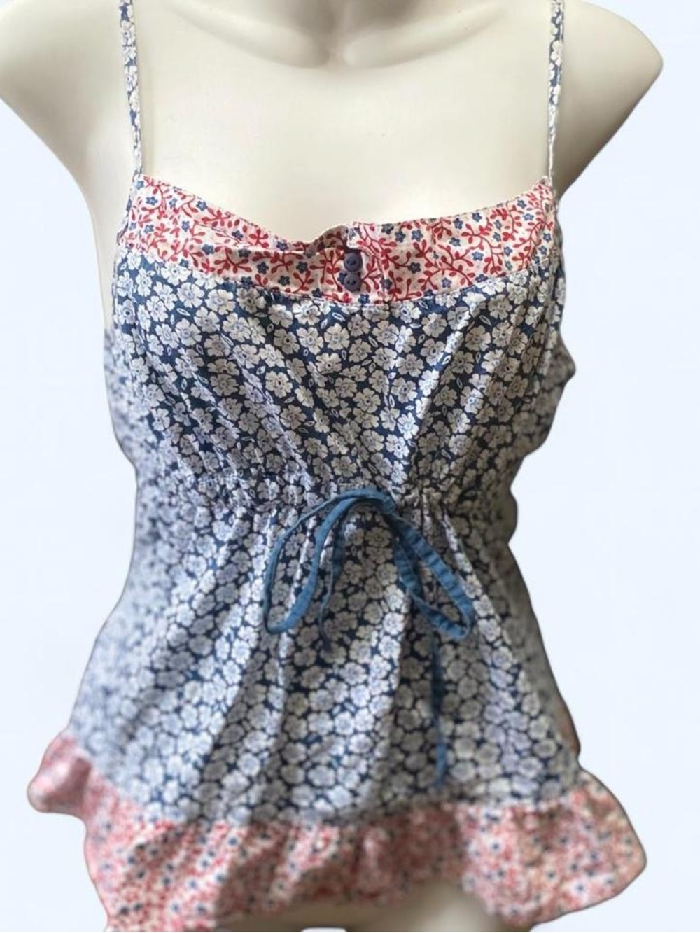 La Vie En Rose Blue and Pink Floral Spaghetti Strap Camisole
